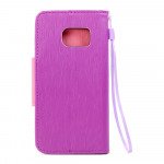 Wholesale Galaxy S7 Color Flip Leather Wallet Case with Strap (Purple Pink)